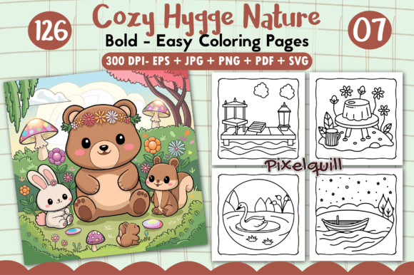Download Cozy Hygge Nature: Bold Coloring Pages - Nature Collection