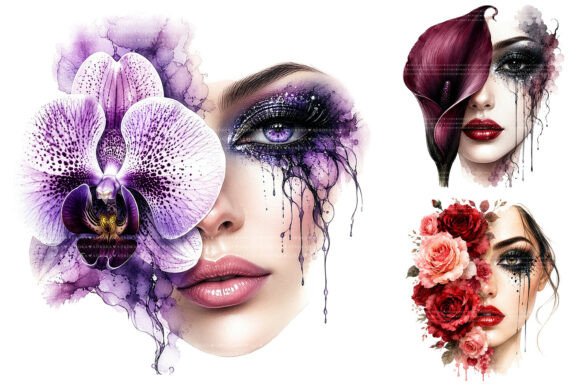 Download Watercolor Floral Woman Face Designs PNG - Designs Collection