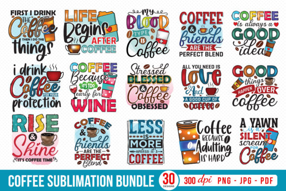Download Coffee Sublimation Bundle | 30 Designs - Designs Collection